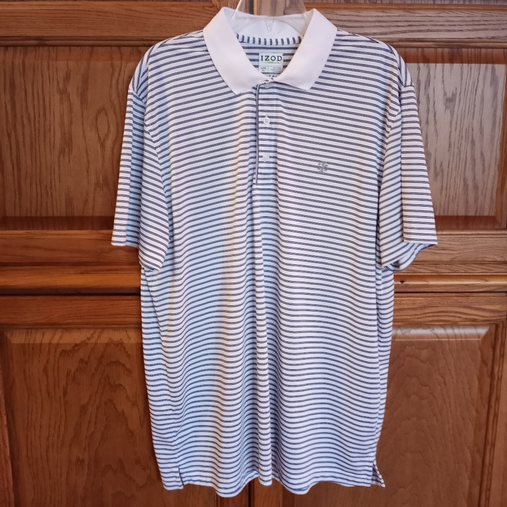 Izod Golf Blue and White Stripped Polo